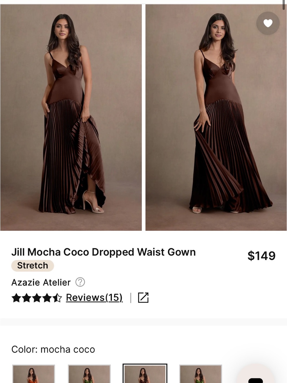 Azazie Jill Mocha Coco Pleated Dropped-Waist Gown